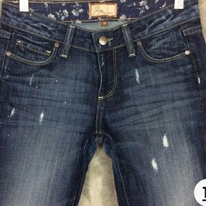 PAIGE Skyline Straight Leg Jeans | Size 27 | Premium Dark Wash | Distressed